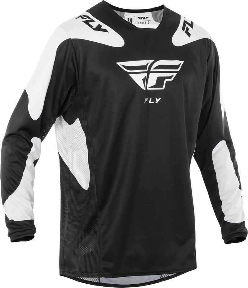 Fly Racing Men's Kinetic Sym Jersey (Black/White, Medium) - Image 1